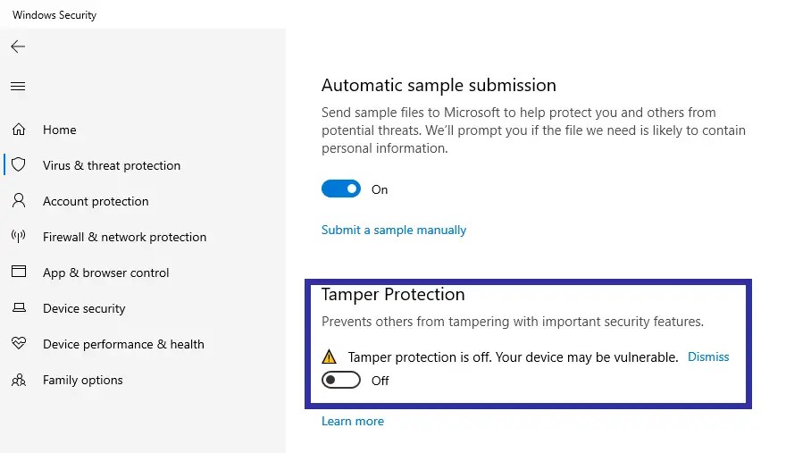 改ざん防止をオフにする